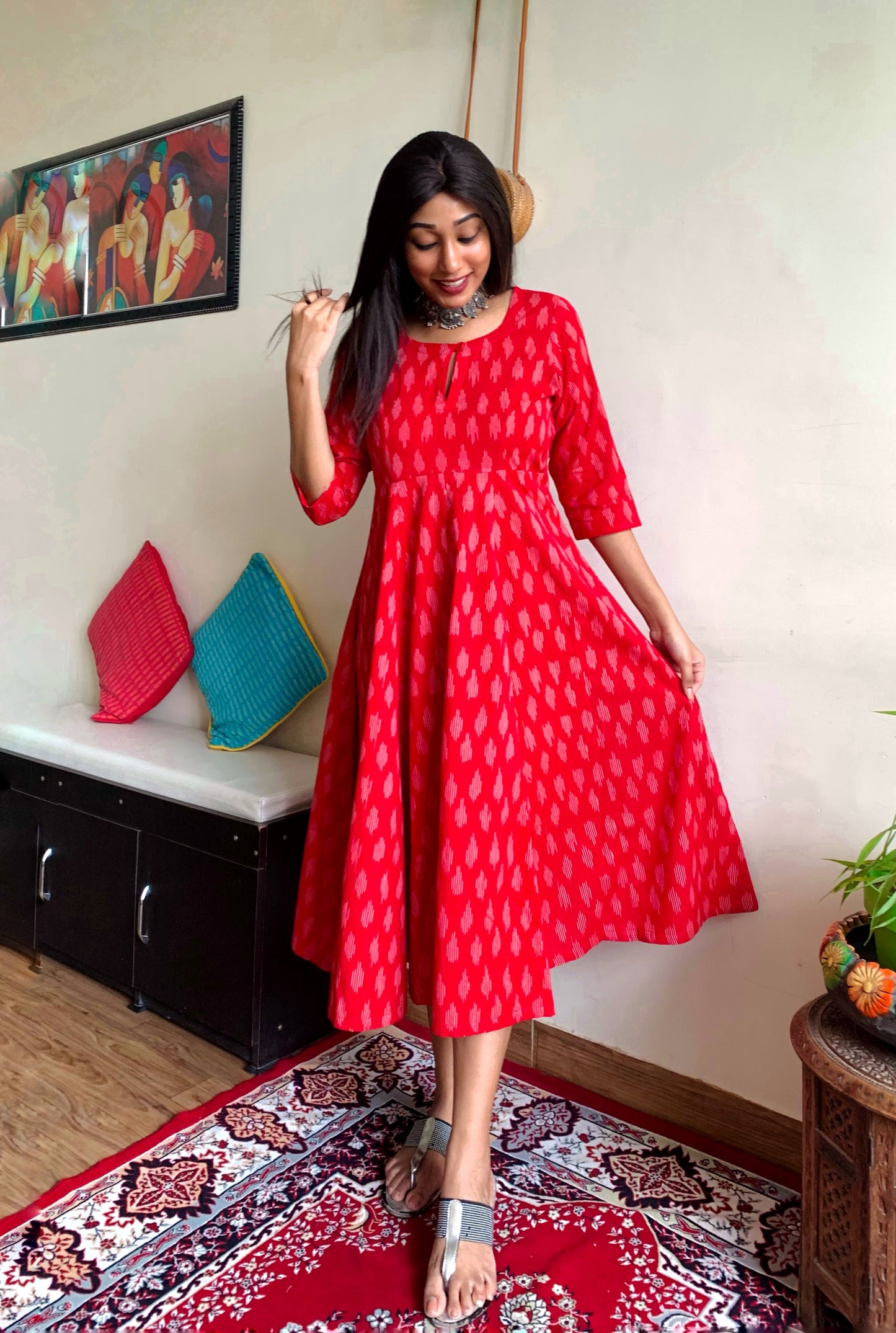 Scarlet Ikat Flare Dress
