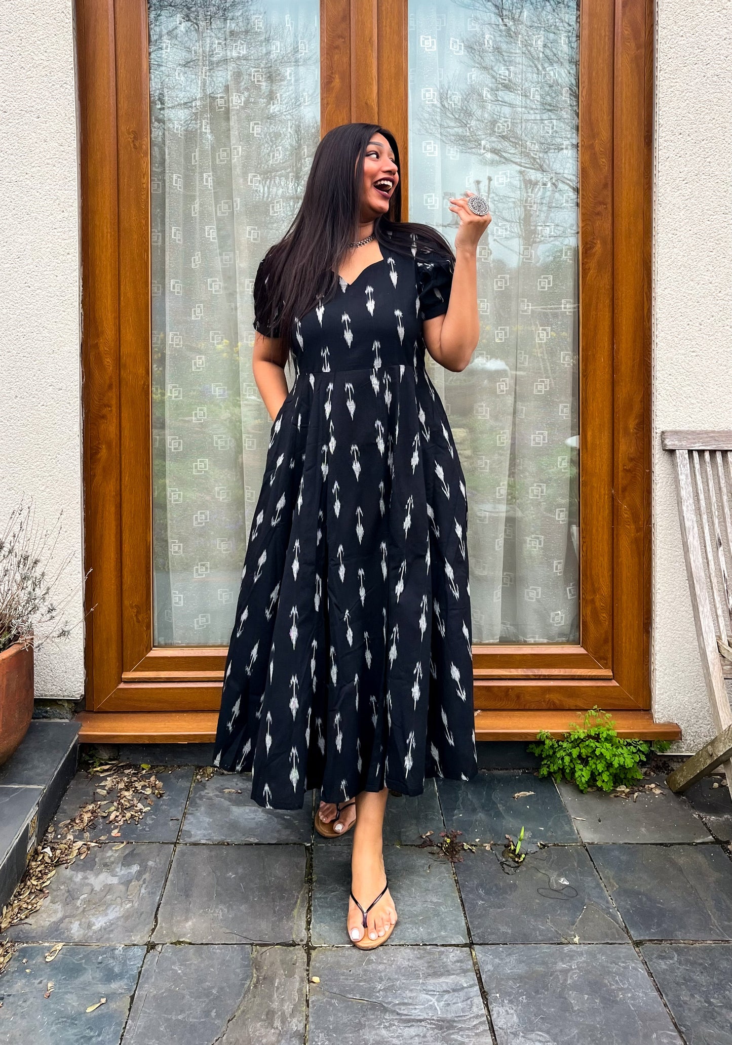 Black Arrow Ikkat Flare Dress (S)