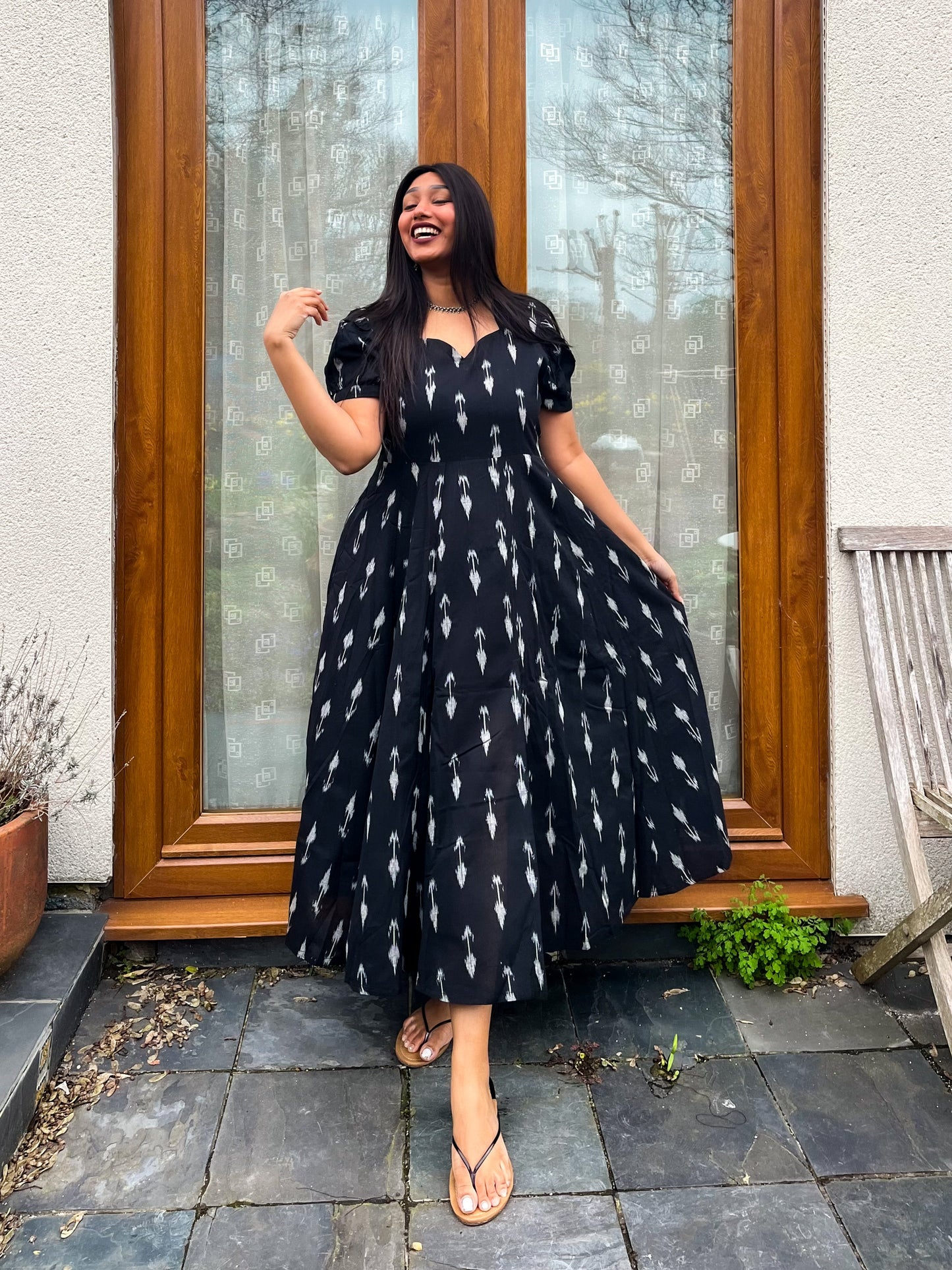 Black Arrow Ikkat Flare Dress (S)