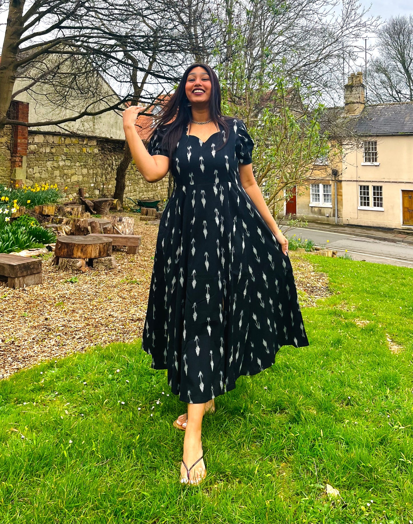 Black Arrow Ikkat Flare Dress (S)