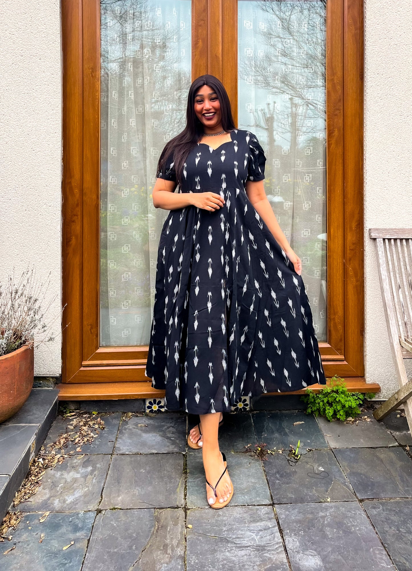 Black Arrow Ikkat Flare Dress (S)