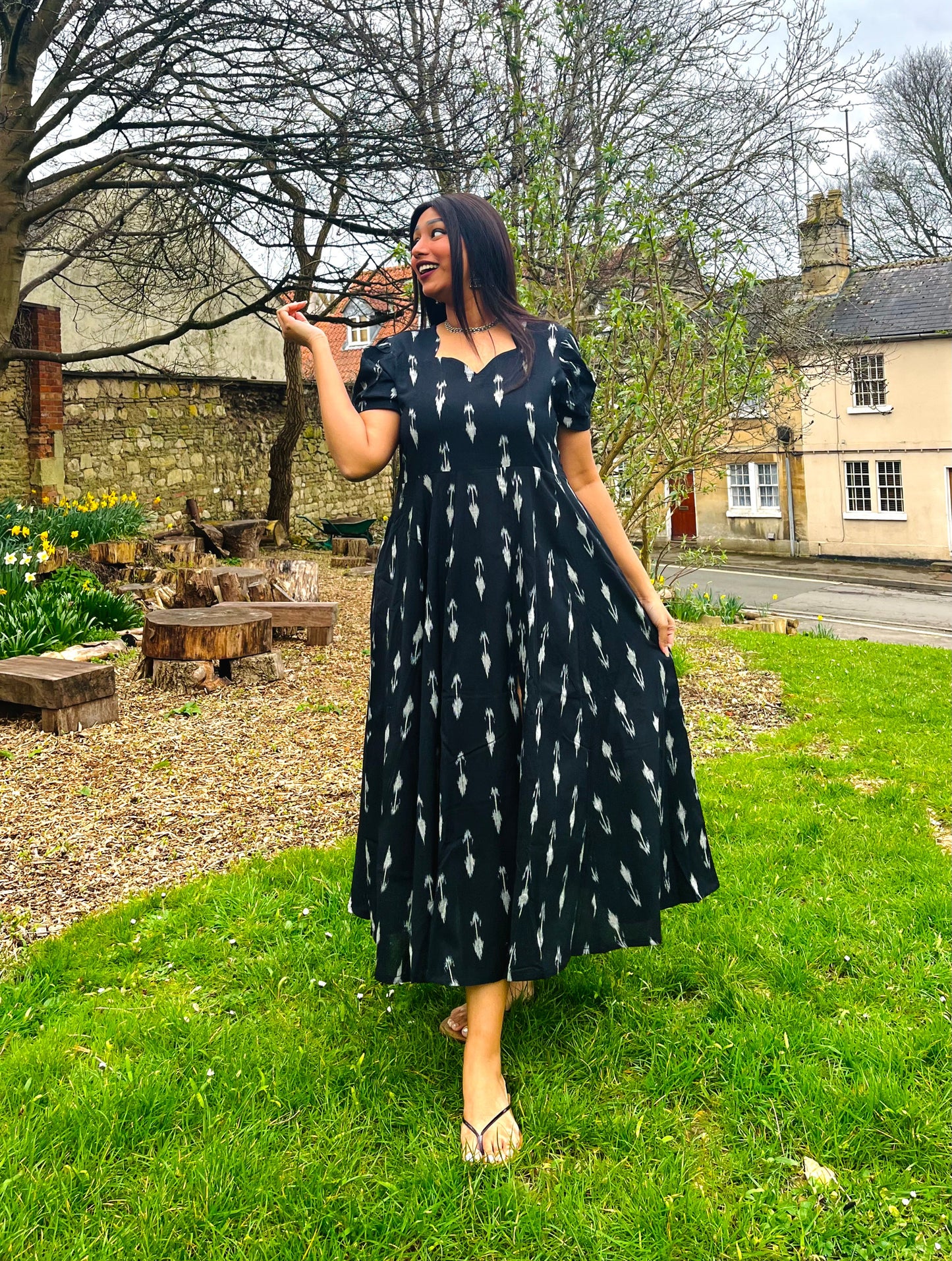 Black Arrow Ikkat Flare Dress (S)