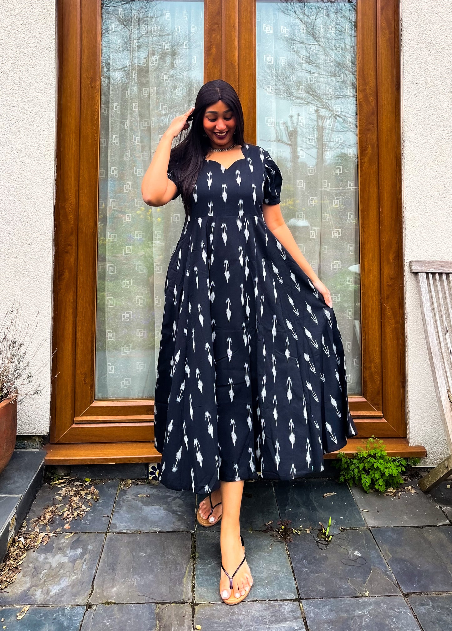 Black Arrow Ikkat Flare Dress (S)