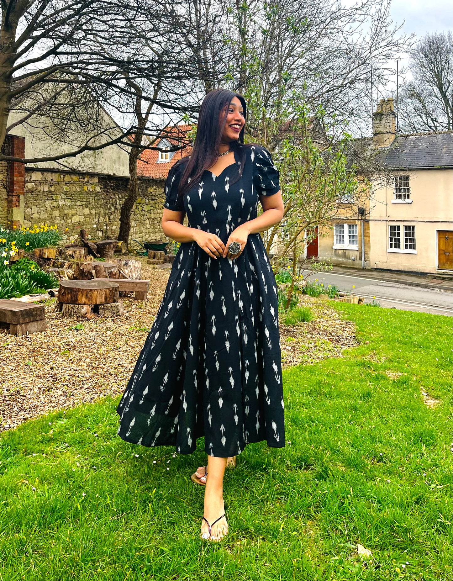 Black Arrow Ikkat Flare Dress (S)