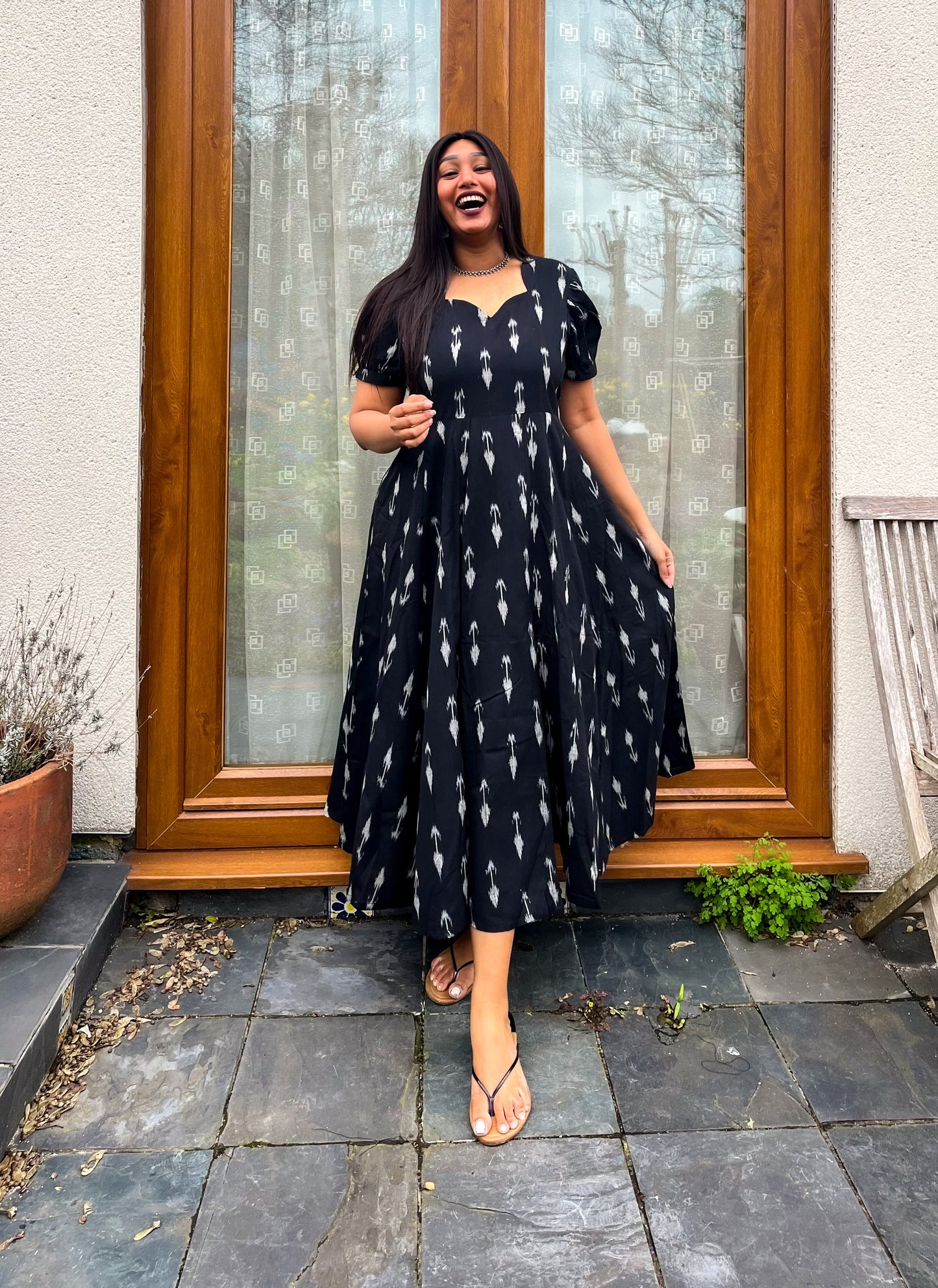 Black Arrow Ikkat Flare Dress (S)