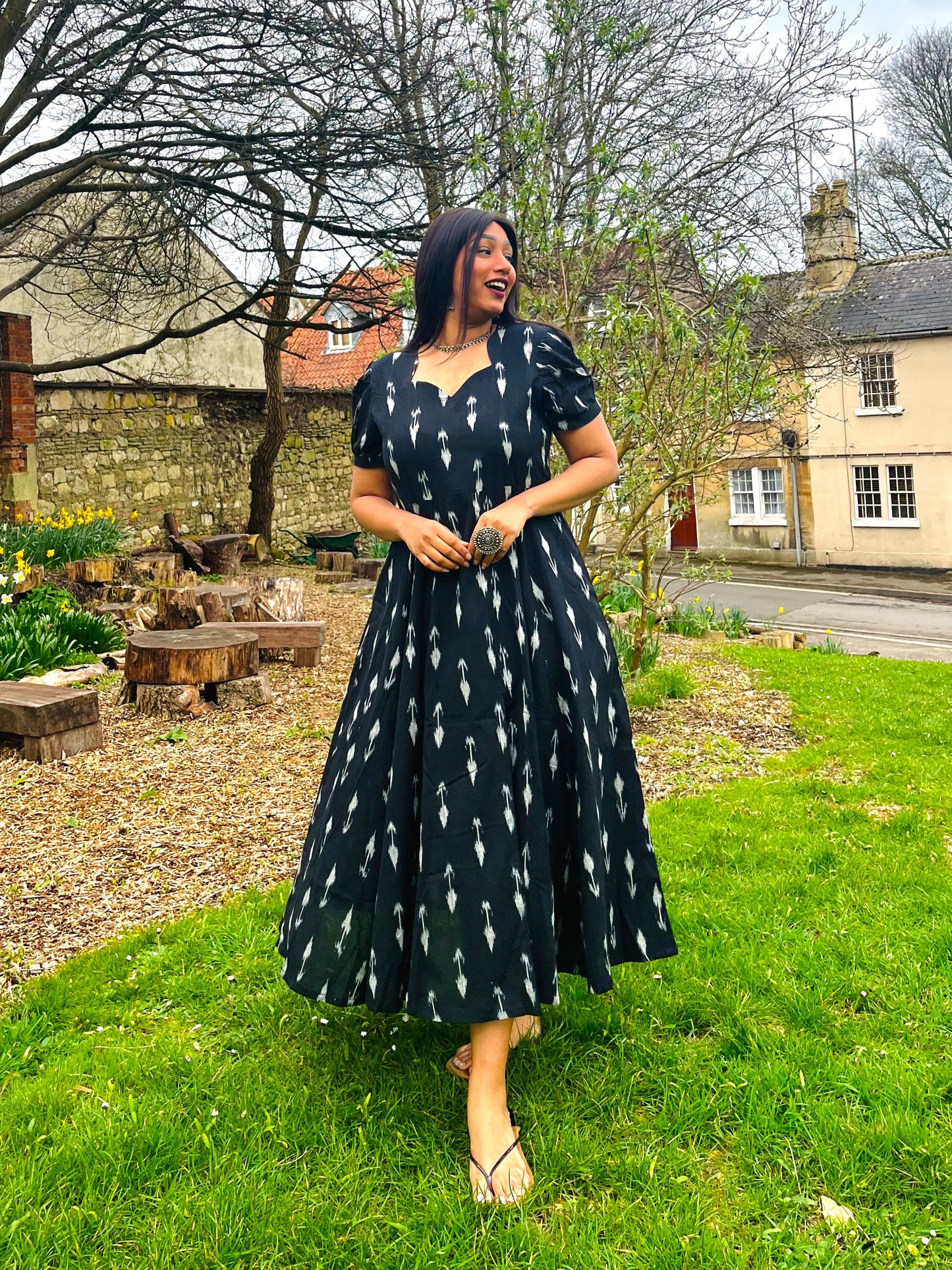 Black Arrow Ikkat Flare Dress (S)