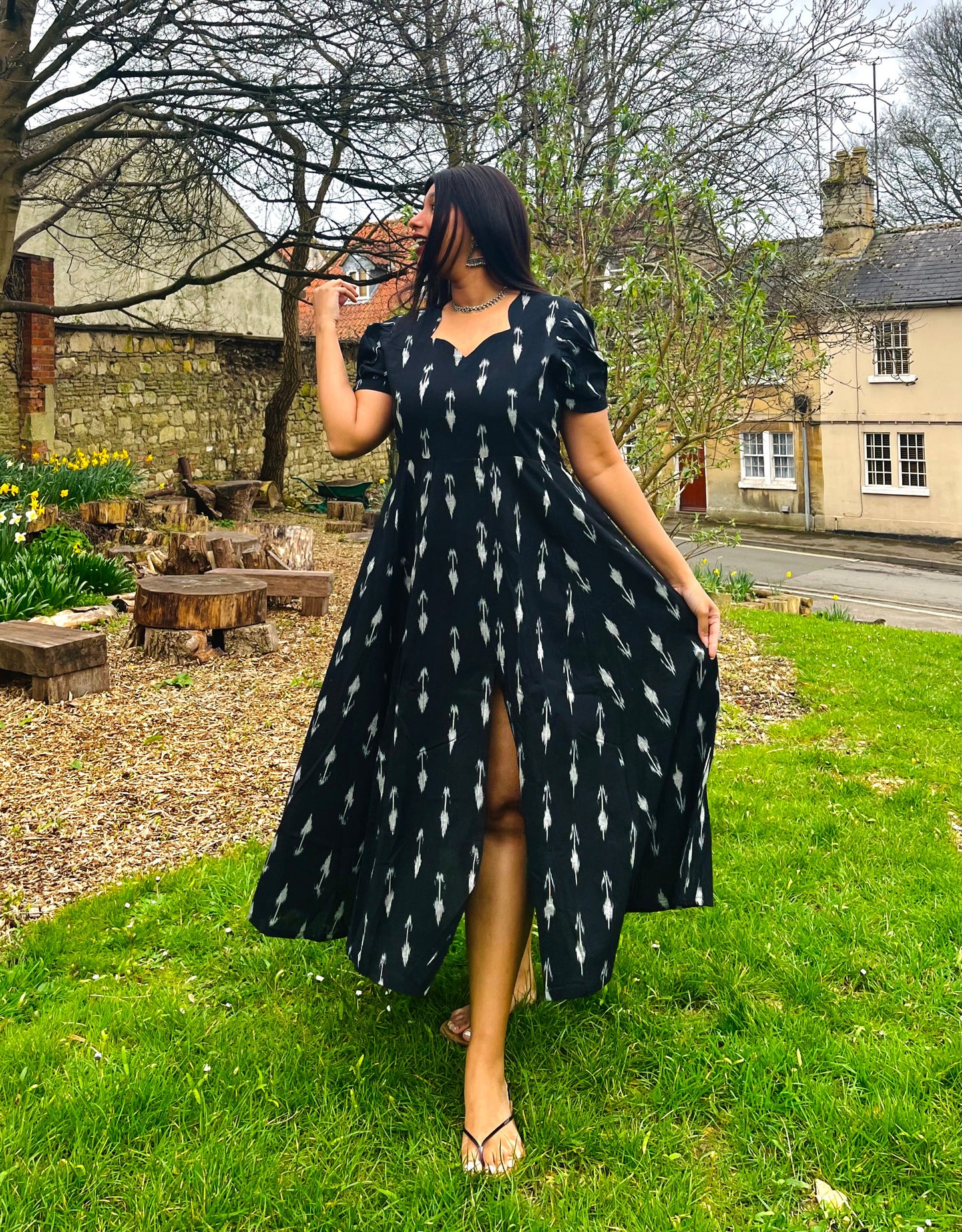 Black Arrow Ikkat Flare Dress (S)