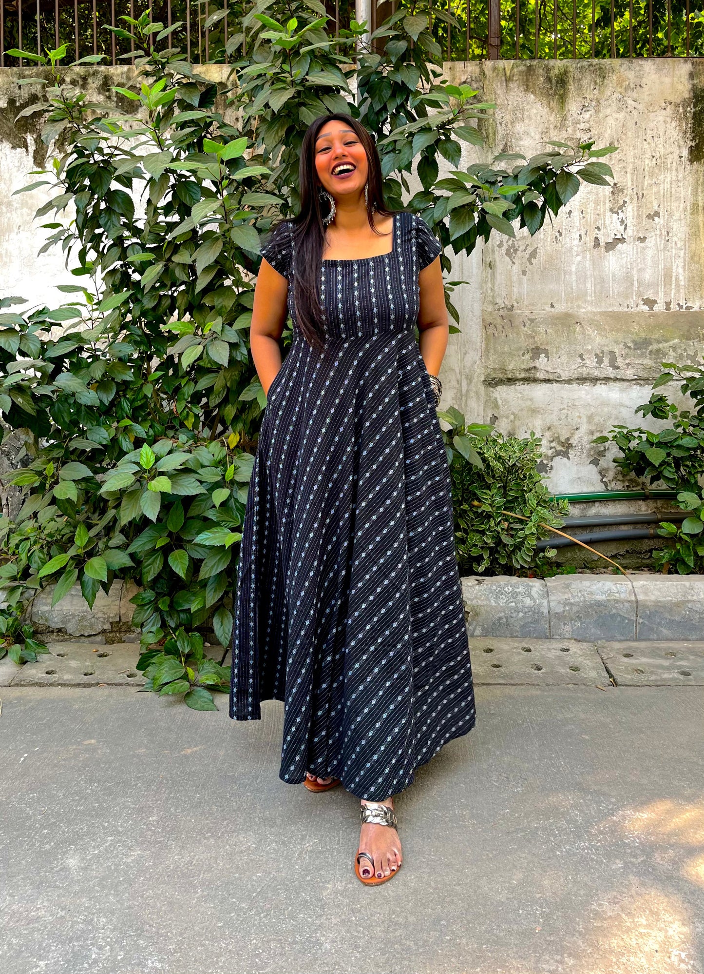 Black Kantha Flare Dress
