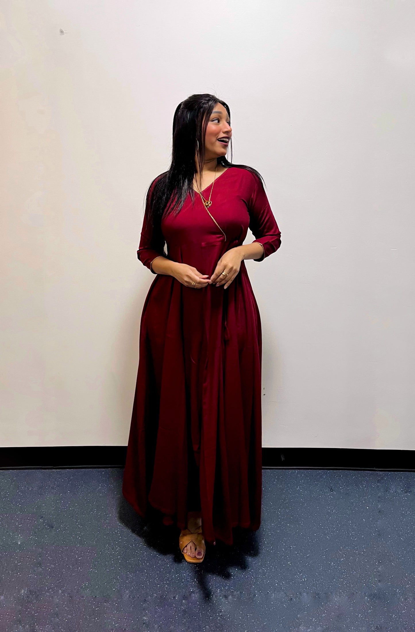 Maroon Rayon Angrakha Anarkali