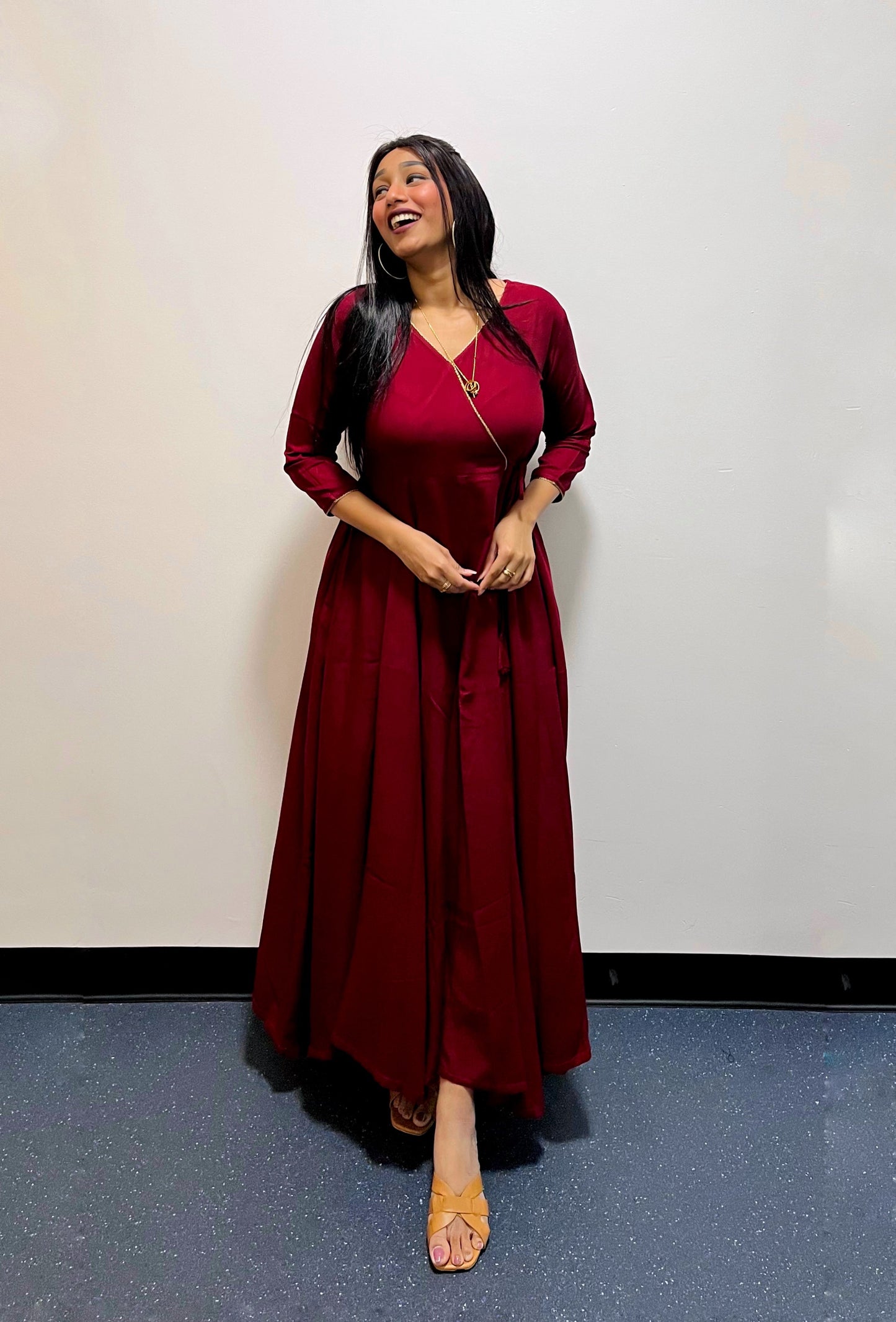 Maroon Rayon Angrakha Anarkali