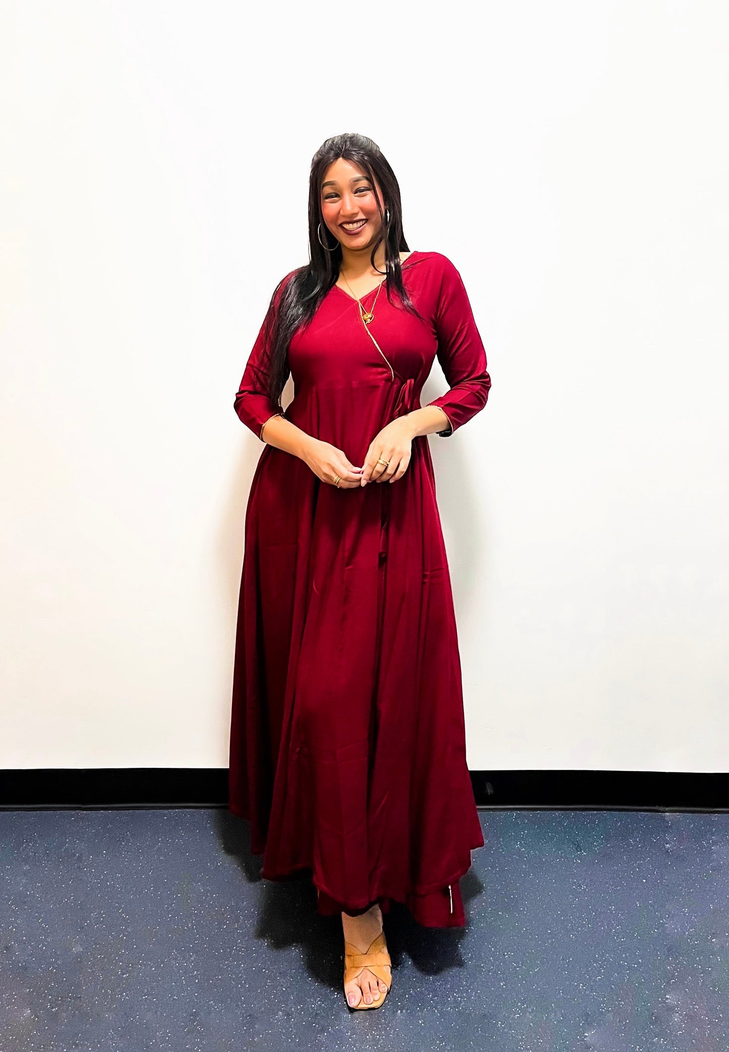 Maroon Rayon Angrakha Anarkali