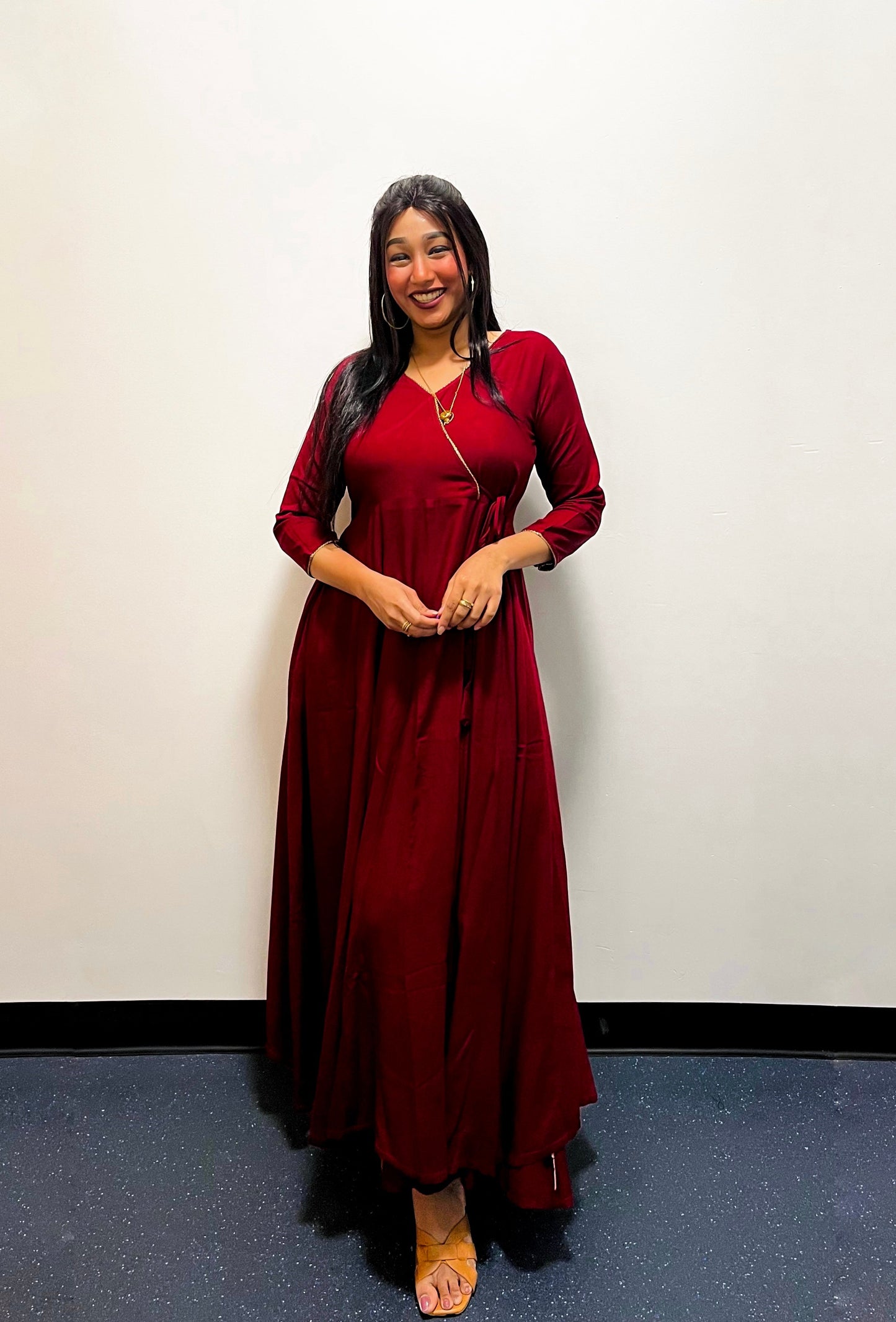 Maroon Rayon Angrakha Anarkali