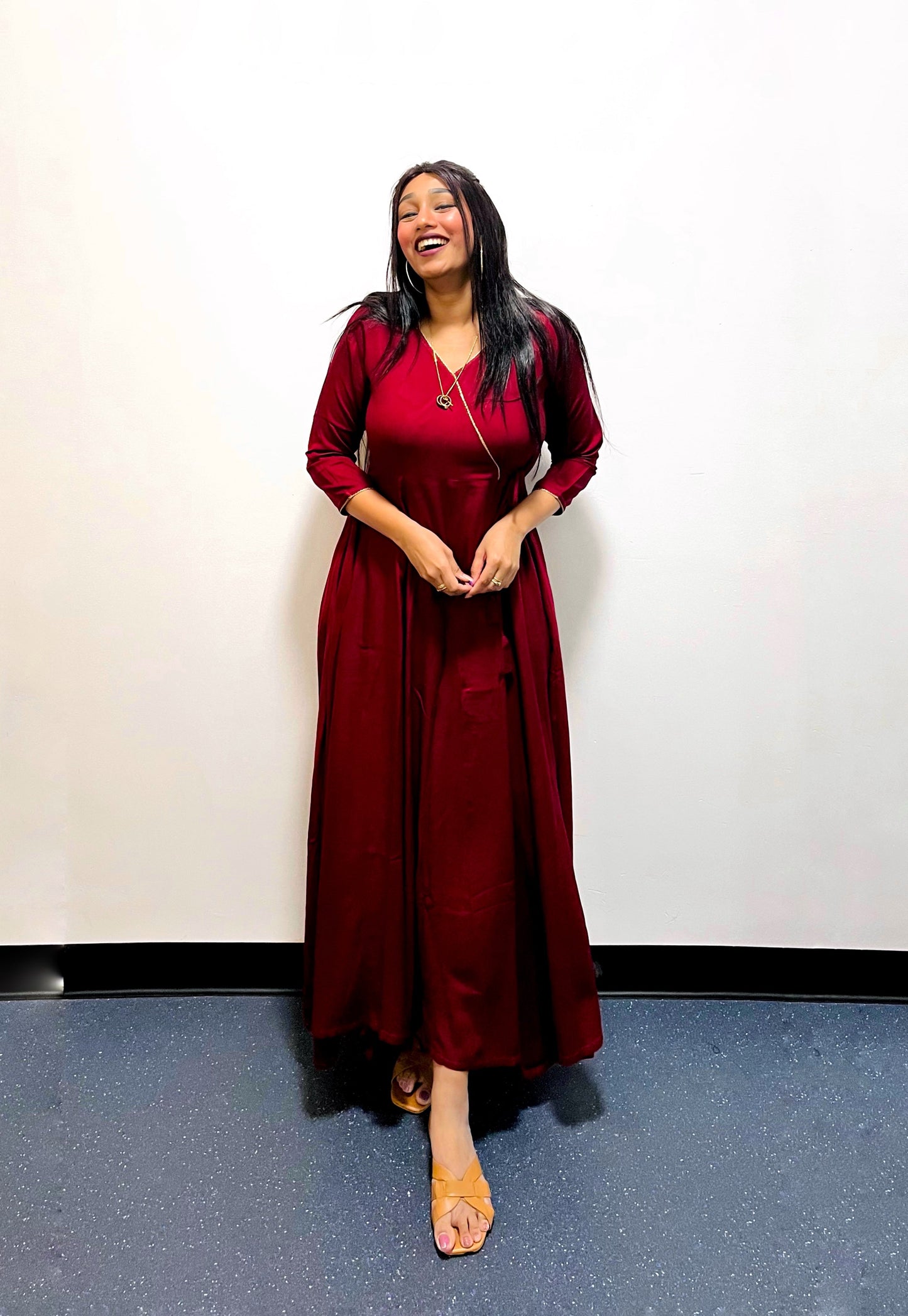 Maroon Rayon Angrakha Anarkali