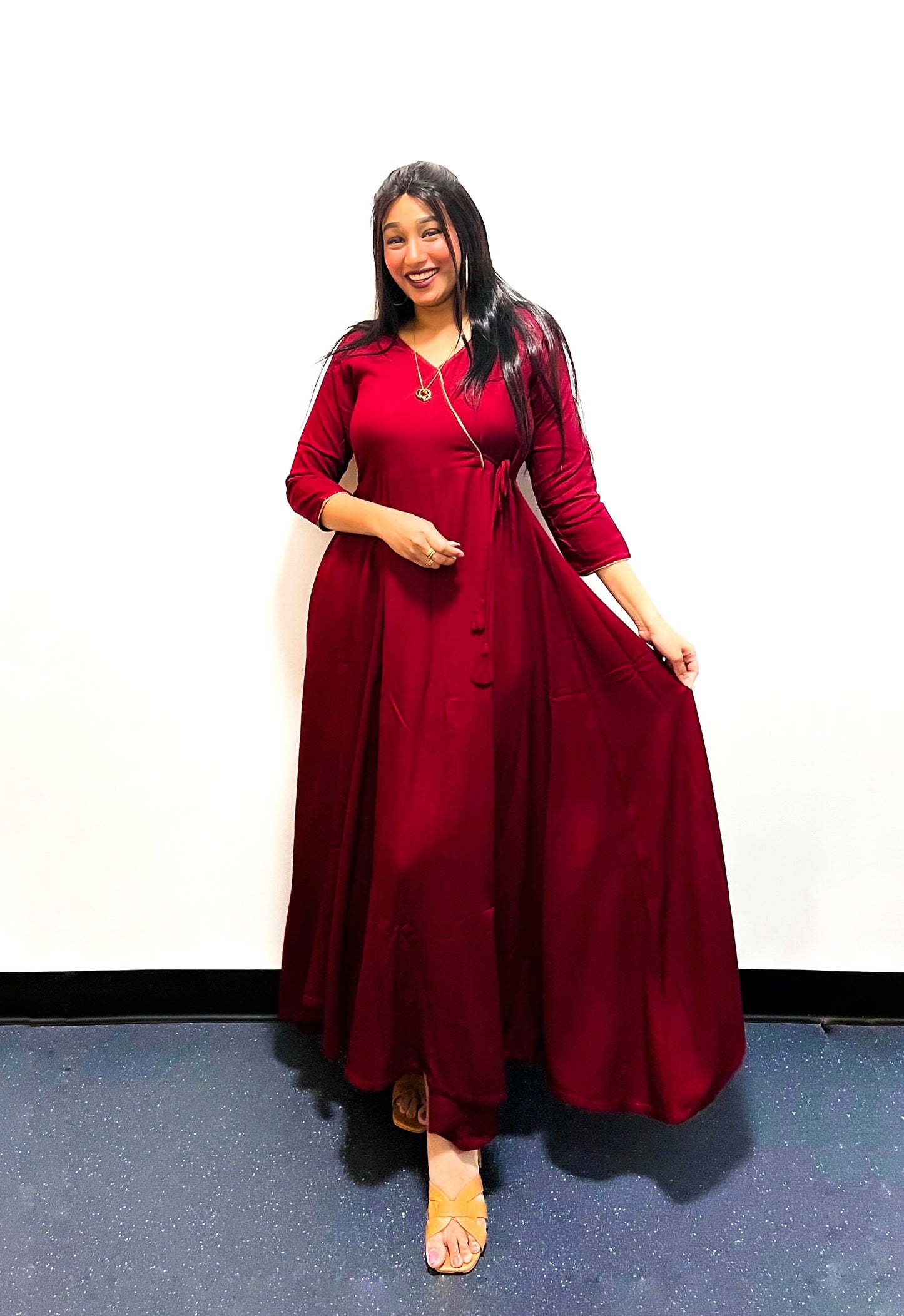 Maroon Rayon Angrakha Anarkali