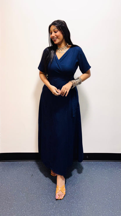 Navy Blue Rayon Wrap Dress