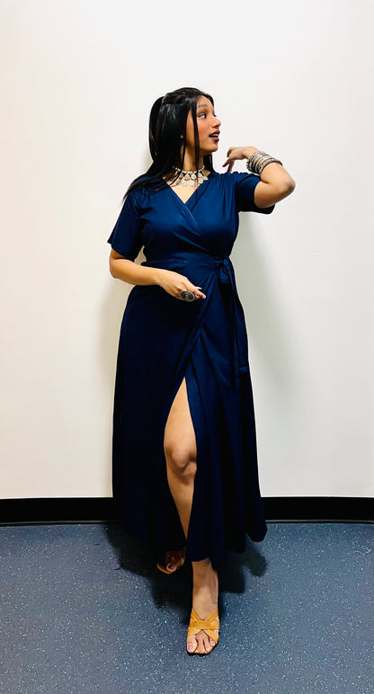 Navy Blue Rayon Wrap Dress