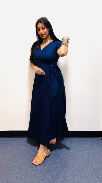 Navy Blue Rayon Wrap Dress