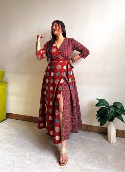 Autumn Red Wrap Dress