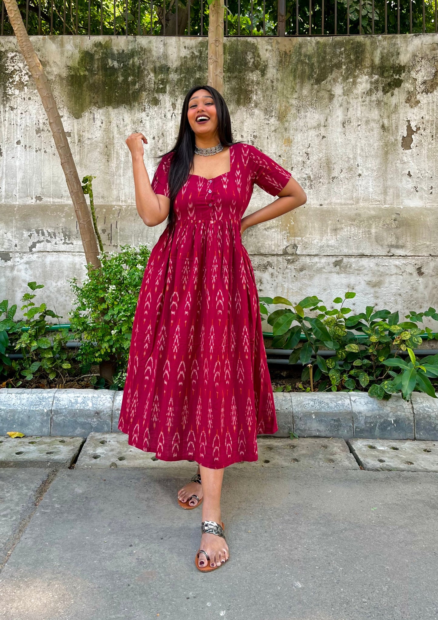 Inaya Maroon Ikat Maxi Dress
