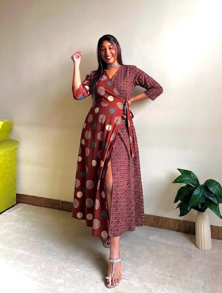 Autumn Red Wrap Dress