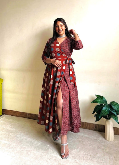 Autumn Red Wrap Dress