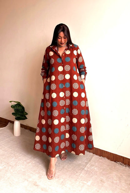 Madder Red Polka Shirt Dress