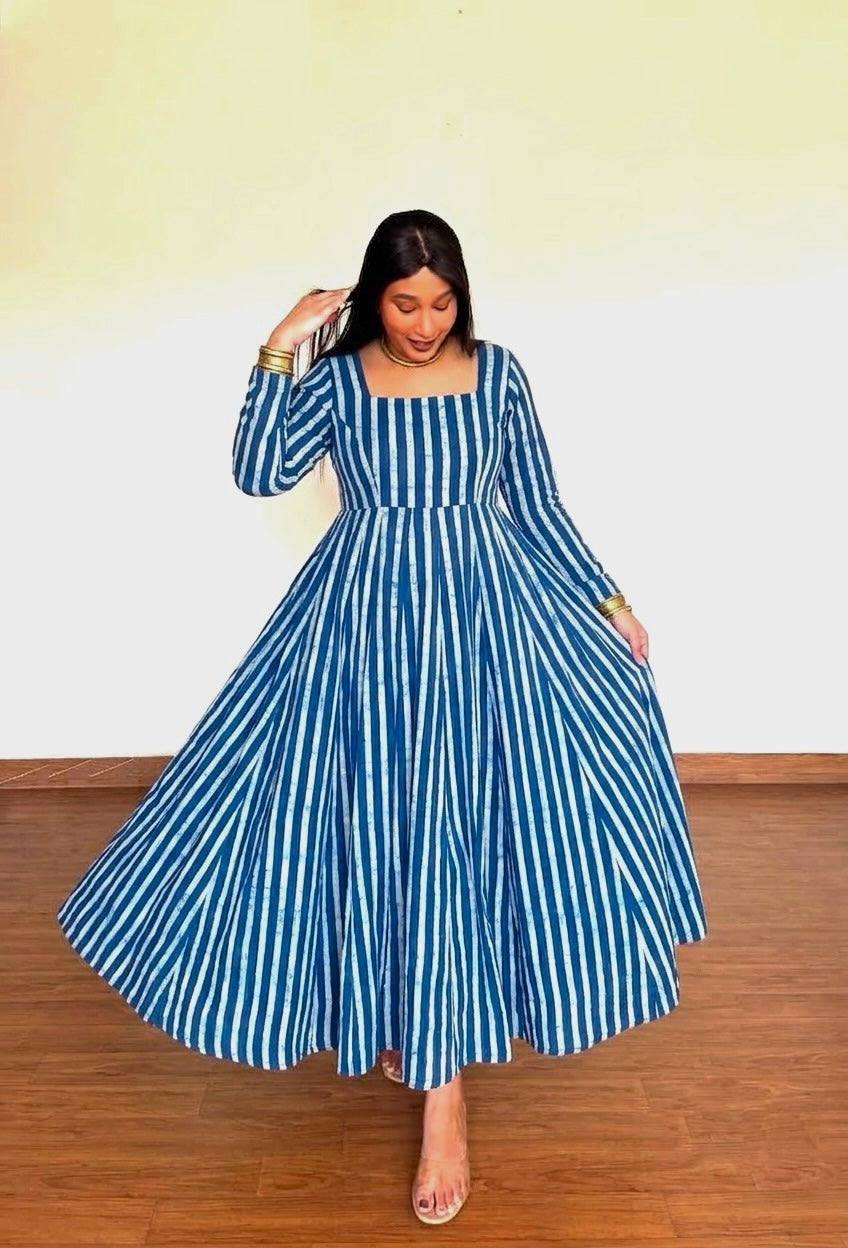 Iffat Indigo Striped Anarkali