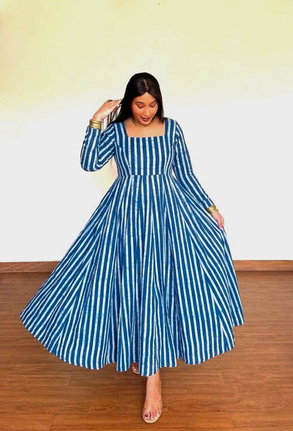 Iffat Indigo Striped Anarkali