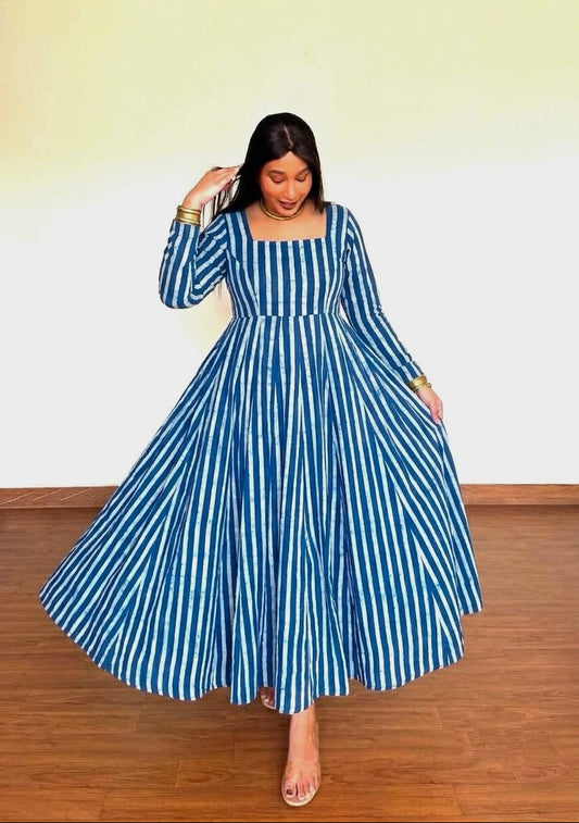 Iffat Indigo Striped Anarkali