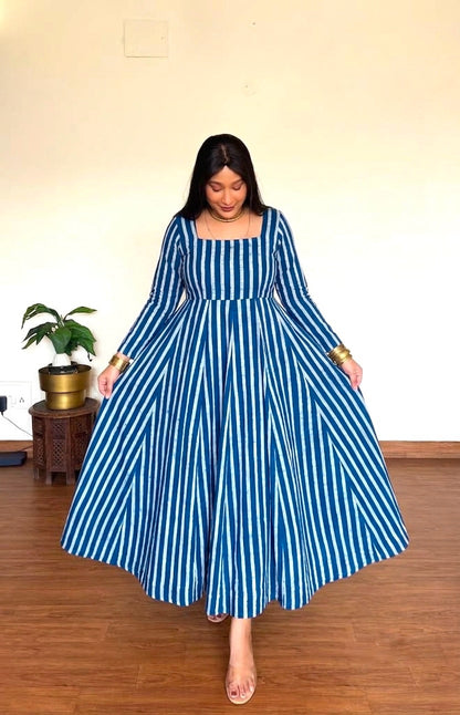 Iffat Indigo Striped Anarkali