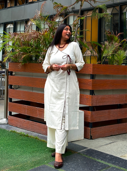 Noor White Ikkat Kurta (S)
