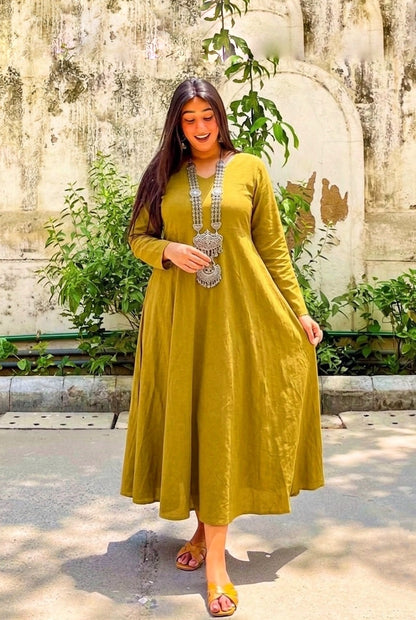 Dua Mustard Green A-line Anarkali