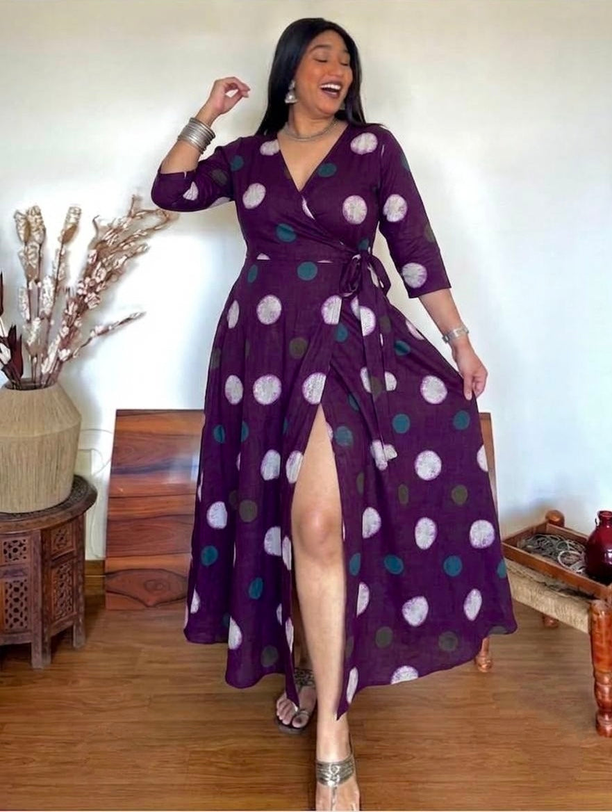 Magenta Polka Wrap Dress