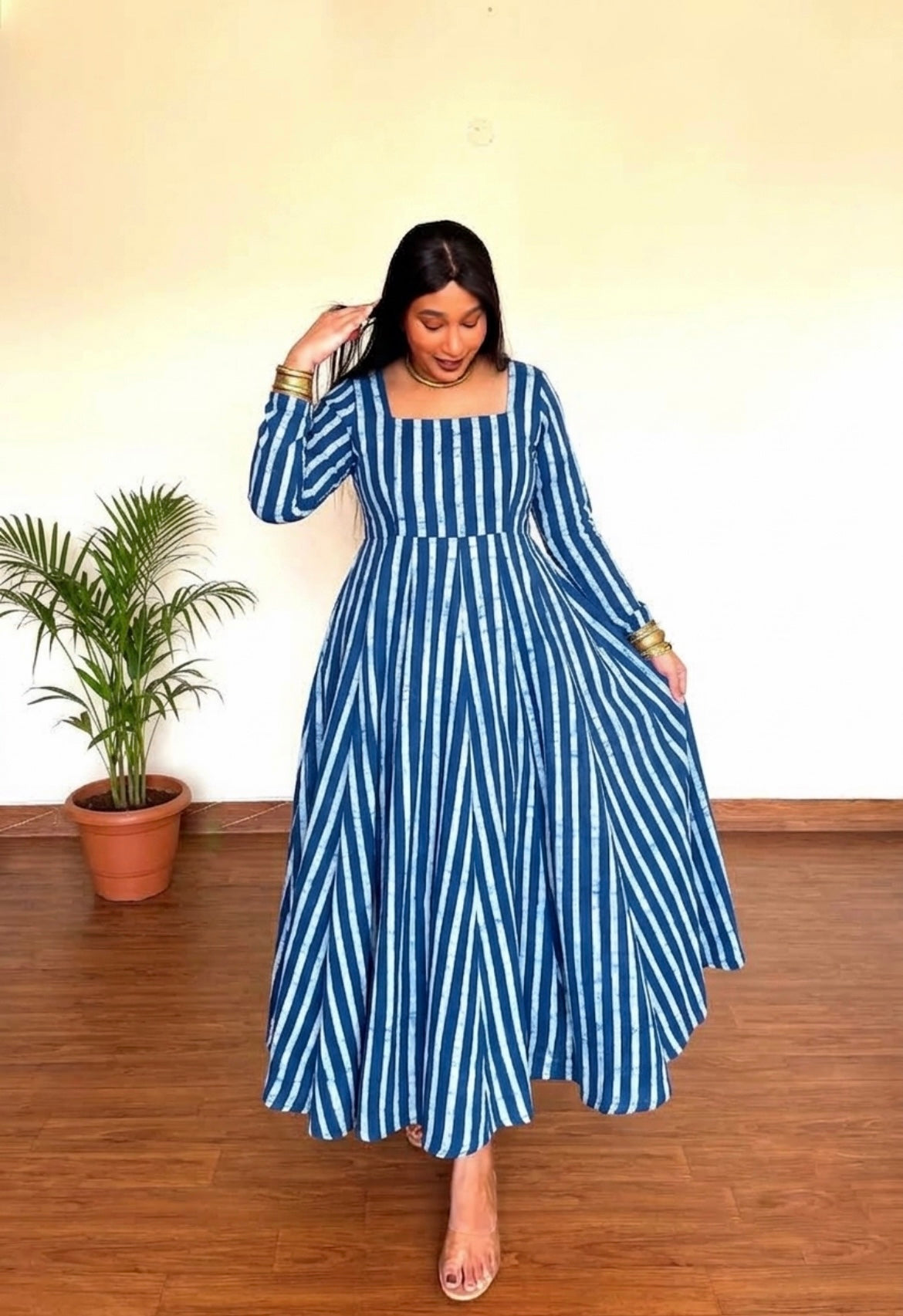 Iffat Indigo Striped Anarkali