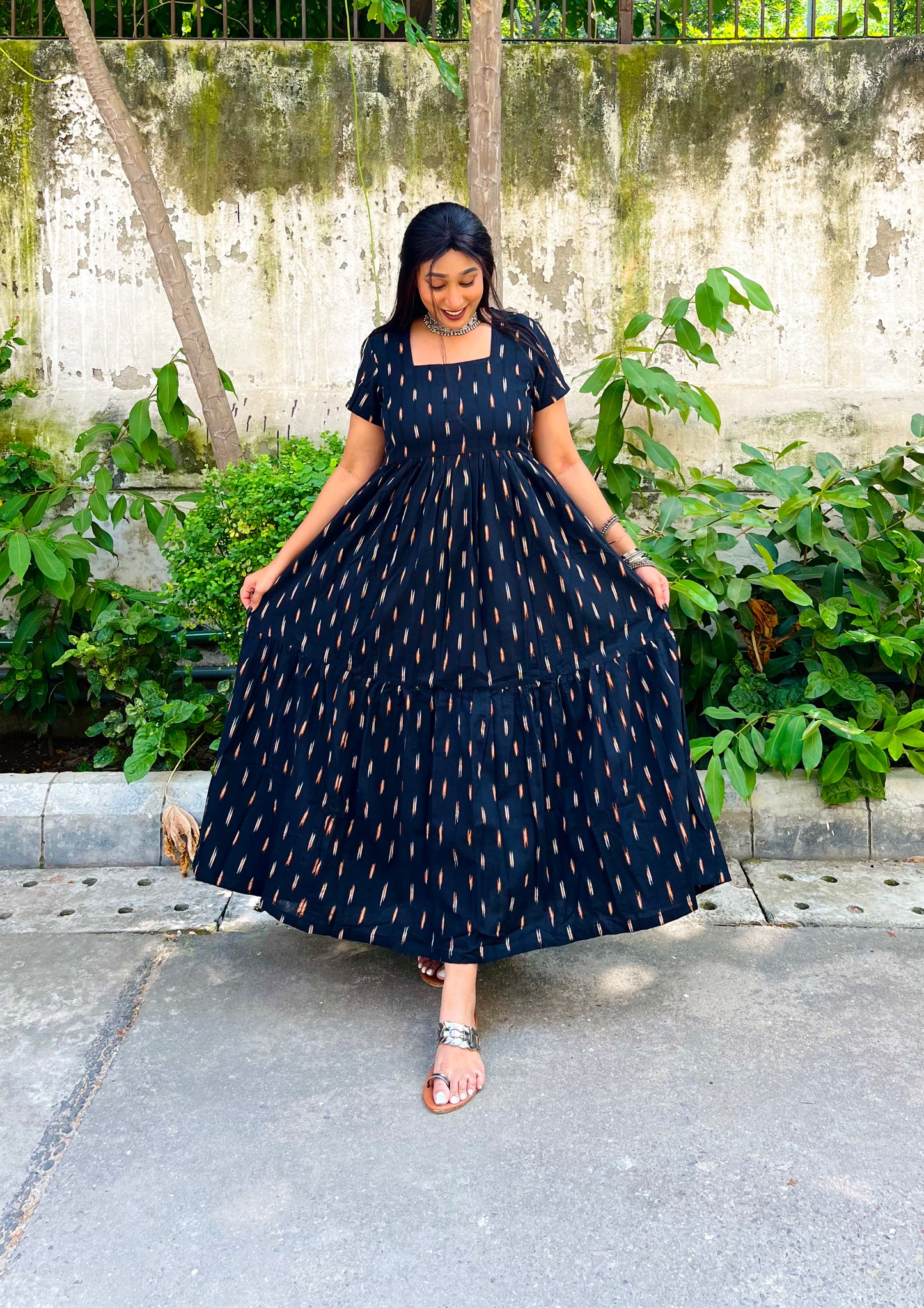 Black Orange Tier Dress