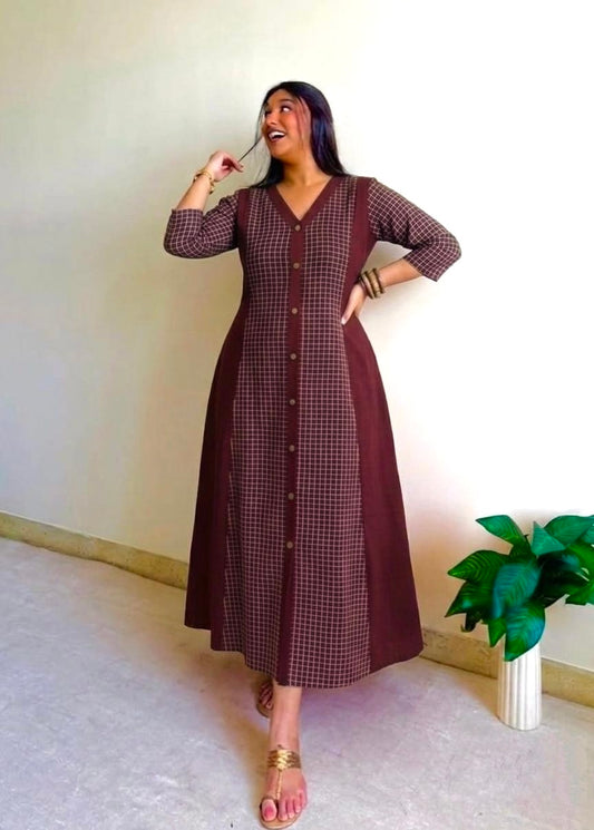 Mahogany A-line Patchwork Dress