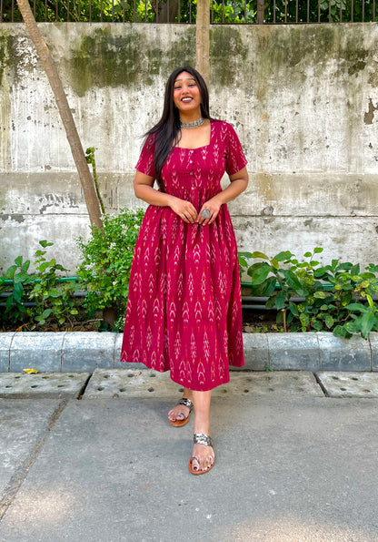 Inaya Maroon Ikat Maxi Dress