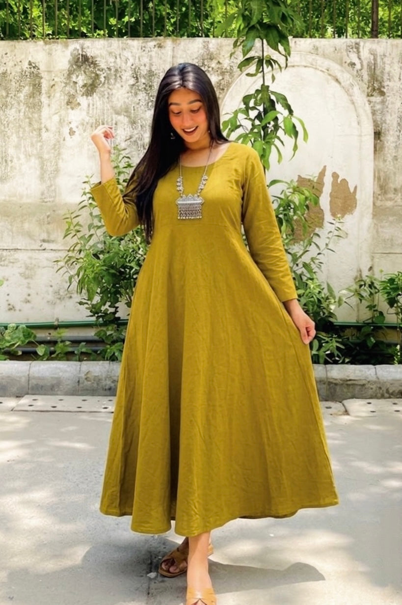 Dua Mustard Green A-line Anarkali
