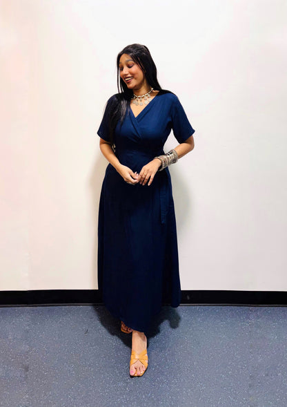 Navy Blue Rayon Wrap Dress