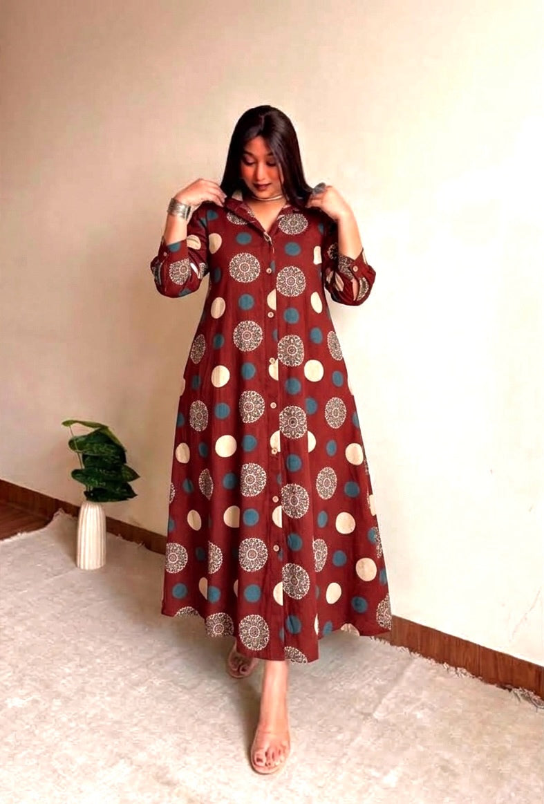 Madder Red Polka Shirt Dress