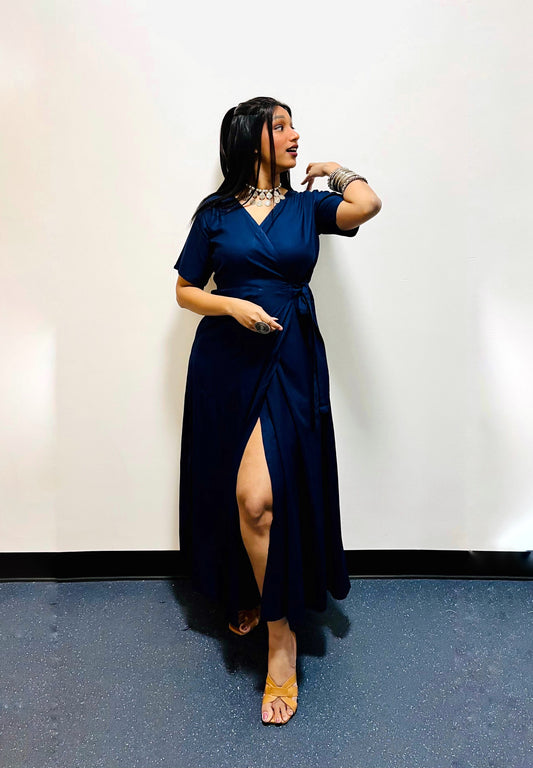 Navy Blue Rayon Wrap Dress