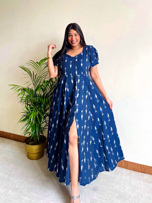 Marine Blue Flare Slit Dress (S)
