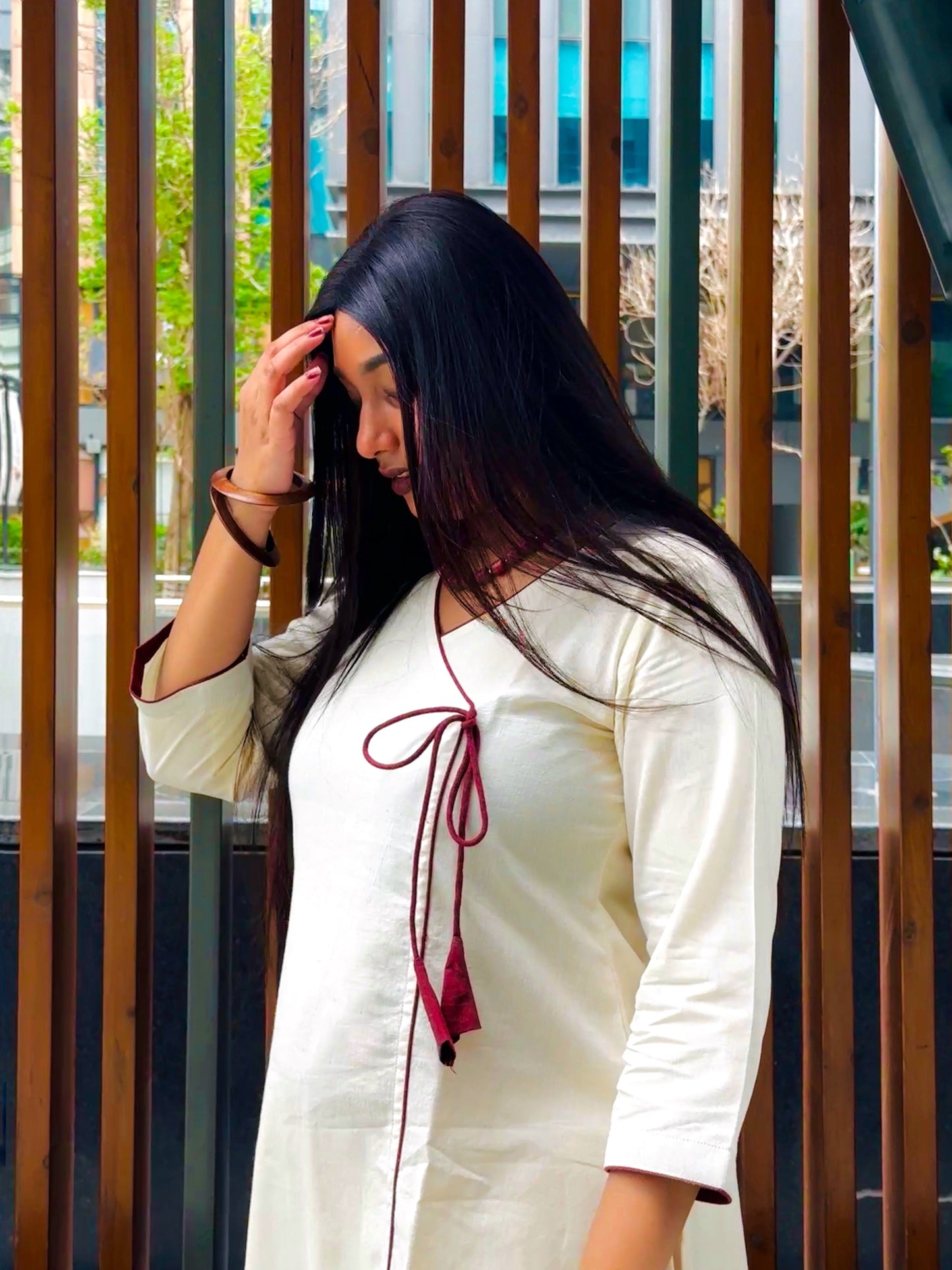 Noor White Ikkat Kurta (S)