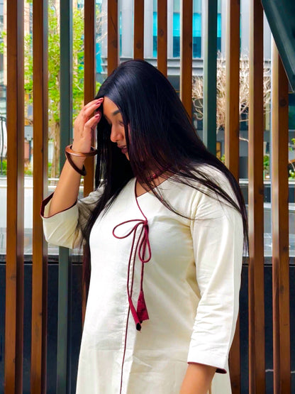 Noor White Ikkat Kurta (S)