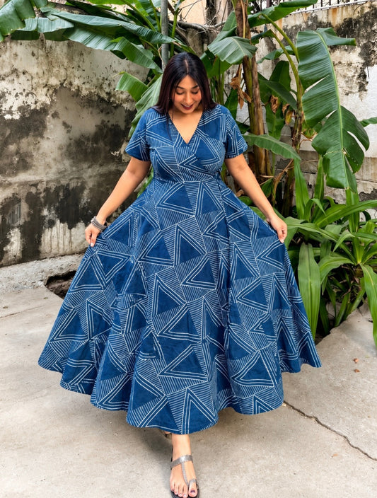 Indigo Hand Block Wrap Anarkali
