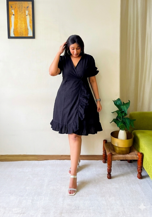 Black Ruffle Wrap Dress
