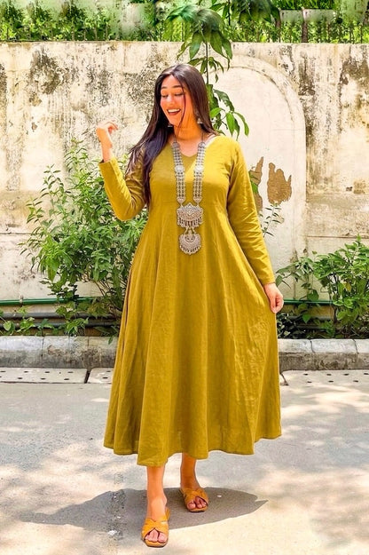 Dua Mustard Green A-line Anarkali
