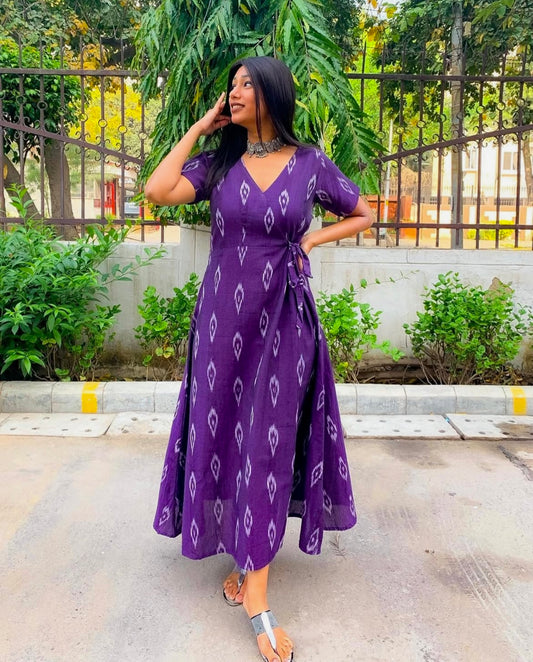 Aubergine Purple Ikkat Angrakha