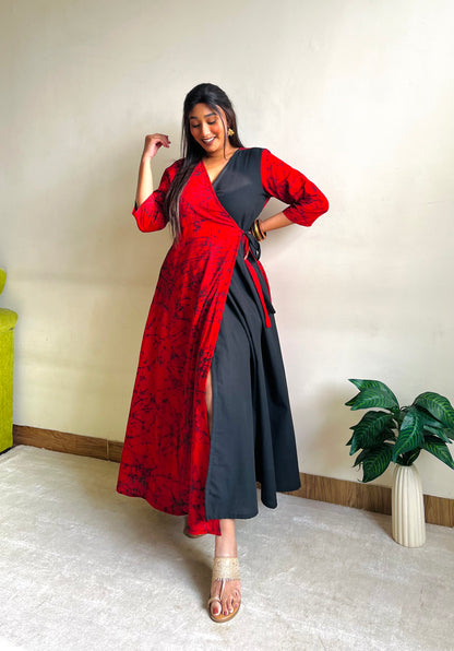 Miraya Half & Half Wrap Dress