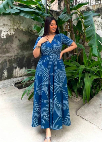 Indigo Hand Block Wrap Dress
